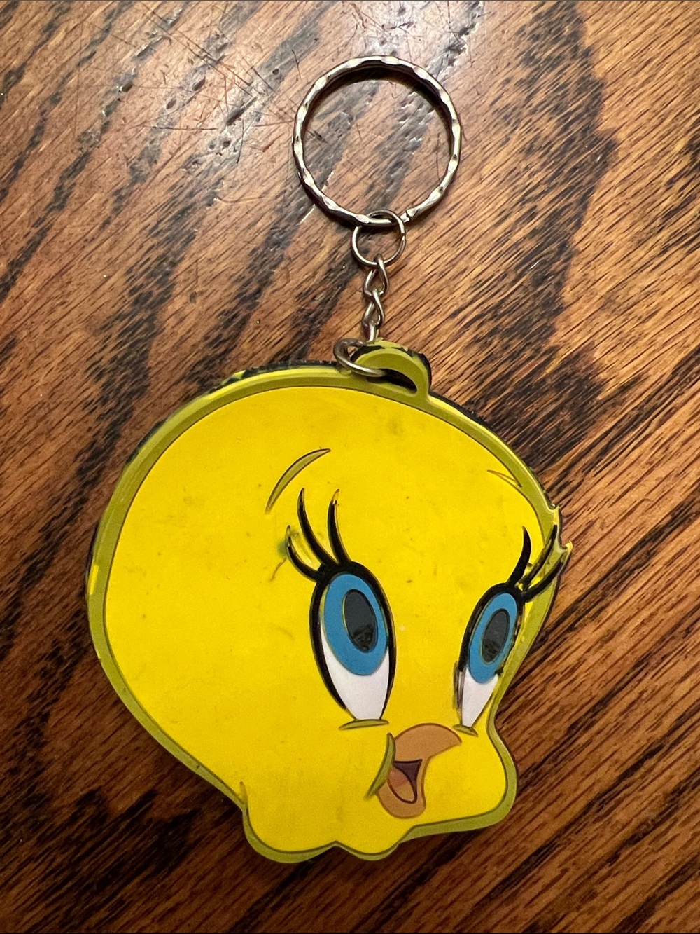 Vintage Y2K Warner Bros. Tweety Bird Face Keychain Large Rubber Yellow